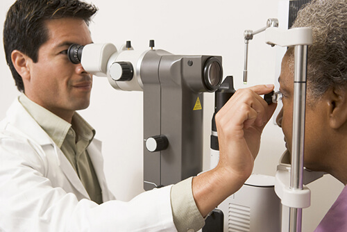 Patient receiving eye exam